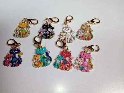 8 Pcs Cat Stitch Marker for Crocheting and Knitting Alloy Enamel Mother/Kitten - Image 1 of 4