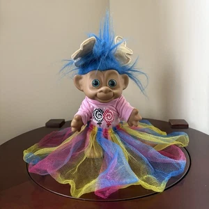 Troll Doll with Blue Hair and Antlers Wearing a Dress Fun & Festive - Picture 1 of 7