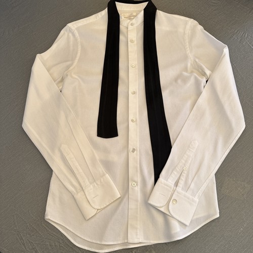 Alexander McQueen camicia smoking uomo 48 US 38 bianco schiena cinch secchiello fiocco cravatta