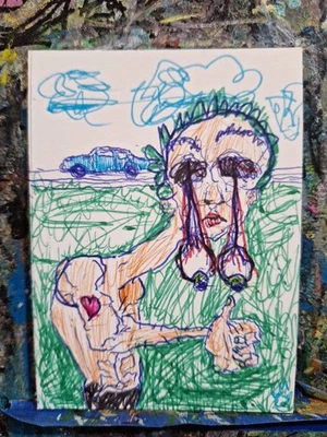 Bolas de ojo caídas pluma de tinta retrato ACEO ATC ORIGINAL 3,5 x 2,5 pulgadas Foto 1 de 2