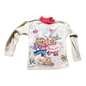 Vtg Basic Editions Sweatshirt Girls Size 4 Snow Bears Birds Mock Turtleneck - Picture 1 of 15