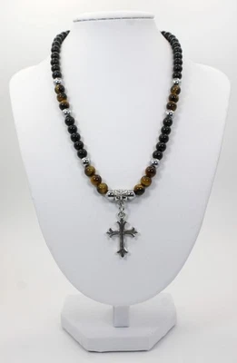 Collar Colgante Cruz Shungita 16": Ojo de Tigre, Hematita, Protección EMF Foto 1 de 4