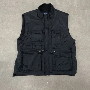 Vintage Gap Men's Nylon Utility Cargo Fleece Lined Vest y2k Black Large - Picture 1 of 5