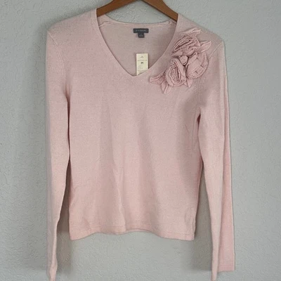 NUEVO Suéter Ann Taylor Angora Cachemira Rubor Rosa Rosetas Suave Niña Lana de Cordero Foto 1 de 4