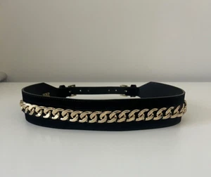 ZARA Double Buckle Black Velvet Chunky Gold Chain Faux Vegan Leather Size 80 S/M - Picture 1 of 3