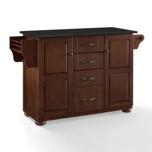 Eleanor Granite Top Kitchen Island Mahogany/Black - Picture 1 of 12