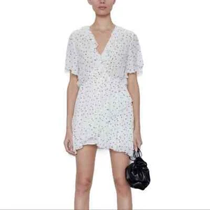 NWT Zara White Black Polka Dot Short Sleeve V-Neck Ruffled Romper XS - Picture 1 of 12