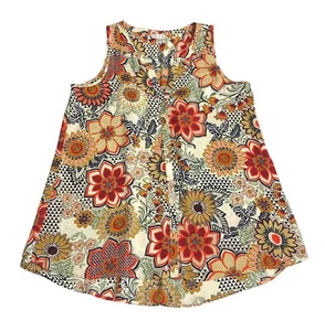 Spense Top Damen L Geometrisch Blumen Tunika Ärmellos Knopf Schlitz Ausschnitt Boho Art - Bild 1 von 9