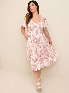 Torrid Midi Challis Flutter sleeve Pink Floral Paisley Print Size 00 10 Medi NWT - Picture 1 of 5