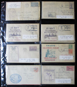 Lot de 24 timbres de collection américains années 1930-40 naval, vol, zeppelin, couvertures