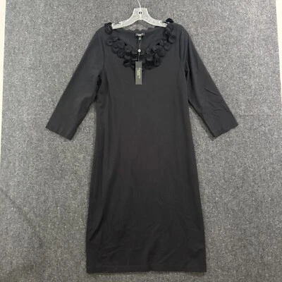 Talbots Dress Women's 10 Black Floral Embroidered Sheath ¾ Sleeve Career Casual - Image 1 of 4