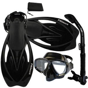 Schnorcheln Spülmaske, Trockenschnorcheln, Flossen, Tasche Tauchausrüstung Geschenkpaket Set - Bild 1 von 9
