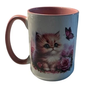 Handmade 11oz or 15oz Ceramic Coffee-Tea Mug/Cup-Kitten-Cat Lover-Butterfly-Gift - Picture 1 of 5