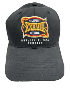 NWT Super Bowl XXXVIII 2004 Baseball Hat Cap Adjustable Reebok Black Embroidered - Picture 1 of 9