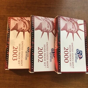 Lot of 2000 2002 & 2003 United States Mint Silver Proof Quarters Set - Picture 1 of 7
