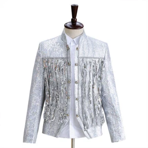 Giacca cappotto uomo Bling Bling nappa stand colletto nightclub palco festa bar cantante - Foto 1 di 14