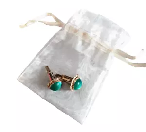 Set bracciale cabochon finta pietra di luna verde tono oro vintage - Foto 1 di 10