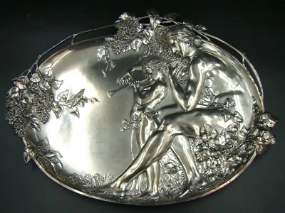 ART NOUVEAU WMF Silver Plated Figural Wall Plaque Tray Mother & Child, ca 1890 - Image 1 of 4