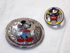 2 OLD VINTAGE MICKEY MOUSE BELT BUCKLE LOT 1983 1960's? 1970's? - Picture 1 of 6