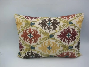 Pier 1 Throw Pillow Embroidered Boho Bohemian Block Print Cotton - Picture 1 of 7