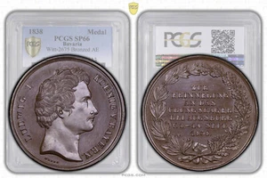 Alemania, Baviera, Luis I, Medalla 1838, Augsburgo, Top Pop, PCGS SP 66 - Imagen 1 de 8