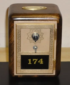Antique U S Post Office Box Door Bank With Brass Slot-Walnut Grecian - Picture 1 of 5