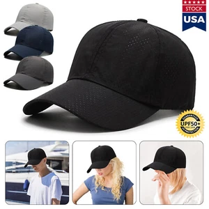 Quick Dry Baseball Cap Laser Cut Mesh Ball Curved Brim Snapback Hat Men & Women - Picture 1 of 17
