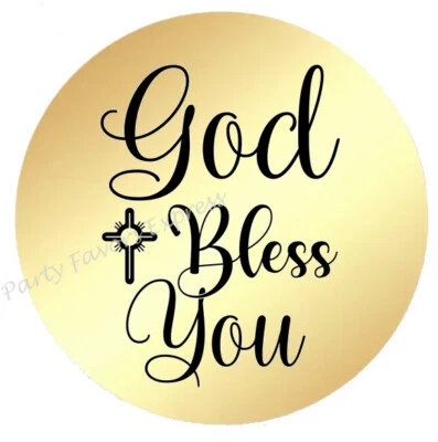GOLD FOIL GOD BLESS YOU ENVELOPE SEALS LABELS STICKERS PARTY FAVORS - Image 1 of 2