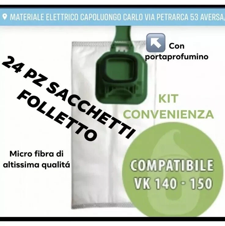 SACCHETTI FOLLETTO 24 PZ SACCHETTI VORW Compatibili VK 140 VK 150 DI QUALITÀ TOP - Immagine 1 di 1