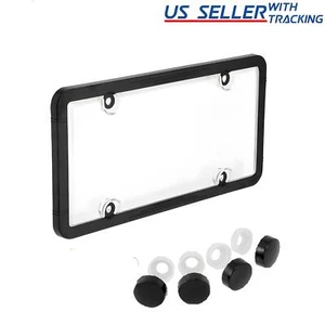 2x COMBO BLACK PLASTIC LICENSE PLATE FRAME CLEAR BUBBLE ACRYLIC SHIELD COVER - Picture 1 of 1