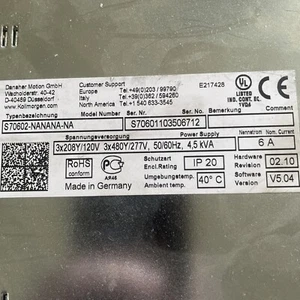 Kollmorgen S700 Servo Controller S70602-NANANA-NA Hw 02.10 Sw 5.04 Drive 6A O. - Picture 1 of 1