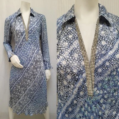VTG A.B.S. Evening By Allen Schwartz Blue Silk Blend Rhinestones Dress - Size 8 - Image 1 of 4