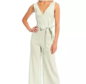 ANTONIO MELANI Linen Blend V Neck Sleeveless Tie Waist Jumpsuit Mint Size 10 - Picture 1 of 10