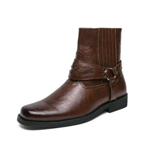 Western Style Cowboystiefel Reiter Leder Herren Hoch Schnalle Reißverschluss Stahlkappe - Bild 1 von 22