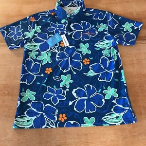 Five Birdies Performance Polo Shirt Men M Blue Floral Moisture Wicking UPF Logo - Picture 1 of 11