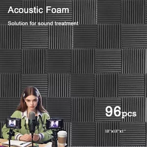 Black Acoustic Panel Sound Absorption Acoustic Foam96pcs Recording 12"X12"X1" - Picture 1 of 13
