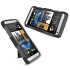 HTC ONE Rugged Hybrid Protective Stand Case Cover | Black/Grey