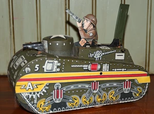 Vintage Marx Blech Litho zum Aufziehen funkelnder Doughboy Armee Panzer Spielzeug mit Schlüssel REPARATUR - Bild 1 von 18