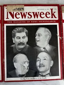 Vintage Newsweek Magazine CHURCHILL FDR STALIN SHEK DECEMBER 13, 1943 - Picture 1 of 1