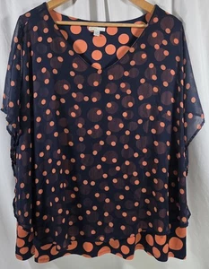 Est 1946 Navy/Coral Polka Dot Sheer Poncho Overlay Tank Top Women's Sz 26/28W - Picture 1 of 4