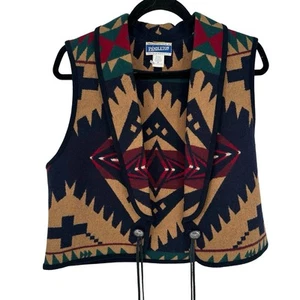 Pendleton Knockabouts VTG Wool Vest Blue Tan Geometric Aztec Southwestern M - Picture 1 of 6