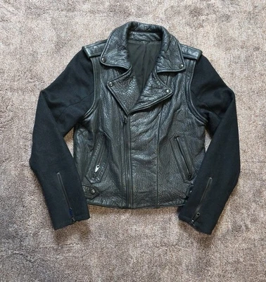 Chaqueta de moto de cuero de cordero negra Rebecca Minkoff mangas de lana extraíbles talla M Foto 1 de 4