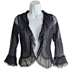 TwentyOne Vtg Y2K Glam Boho Fairy Romantic Whimsigoth Black Sheer Open Front Top - Picture 1 of 17