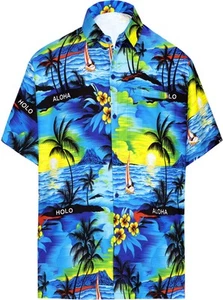 LA LEELA Men's Hawaiian Short Sleeve Button Down Shirts XL Beach, Blue - Picture 1 of 3
