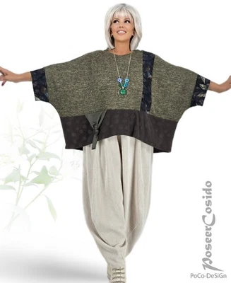 LAGENLOOK Pullover Strick-Überwurf oliv braun 46 48 50 52 54 56 58 XL-XXL-XXXL - Bild 1 von 4