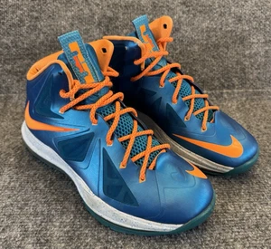 Nike LeBron X Boys GS 543564-402 Blue Orange Basketball Shoes Sz 6.5Y - LeBron - Picture 1 of 8