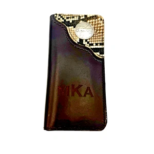 Monograma de cuero occidental para hombre largo doble pliegue estilo libro de cheques vaquero piel de serpiente MKA - Imagen 1 de 10
