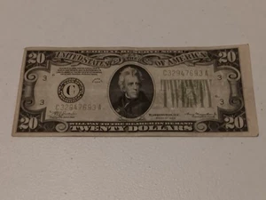 Error- 1934 $20 Green Seal Federal Reserve Note- CA Block- Misaligned Error - Picture 1 of 5