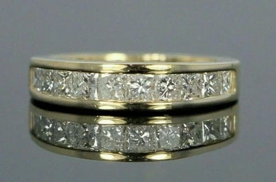 2Ct Princess Cut Channel Lab Created Diamond Wedding Band 14K Yellow Gold Plated - Image 1 of 4