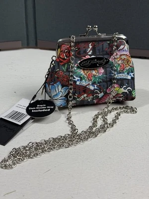 Ed Hardy Kiss Lock Mini Crossbody Shoulder Bag Coin Purse With Tiger Charm New - Image 1 of 4